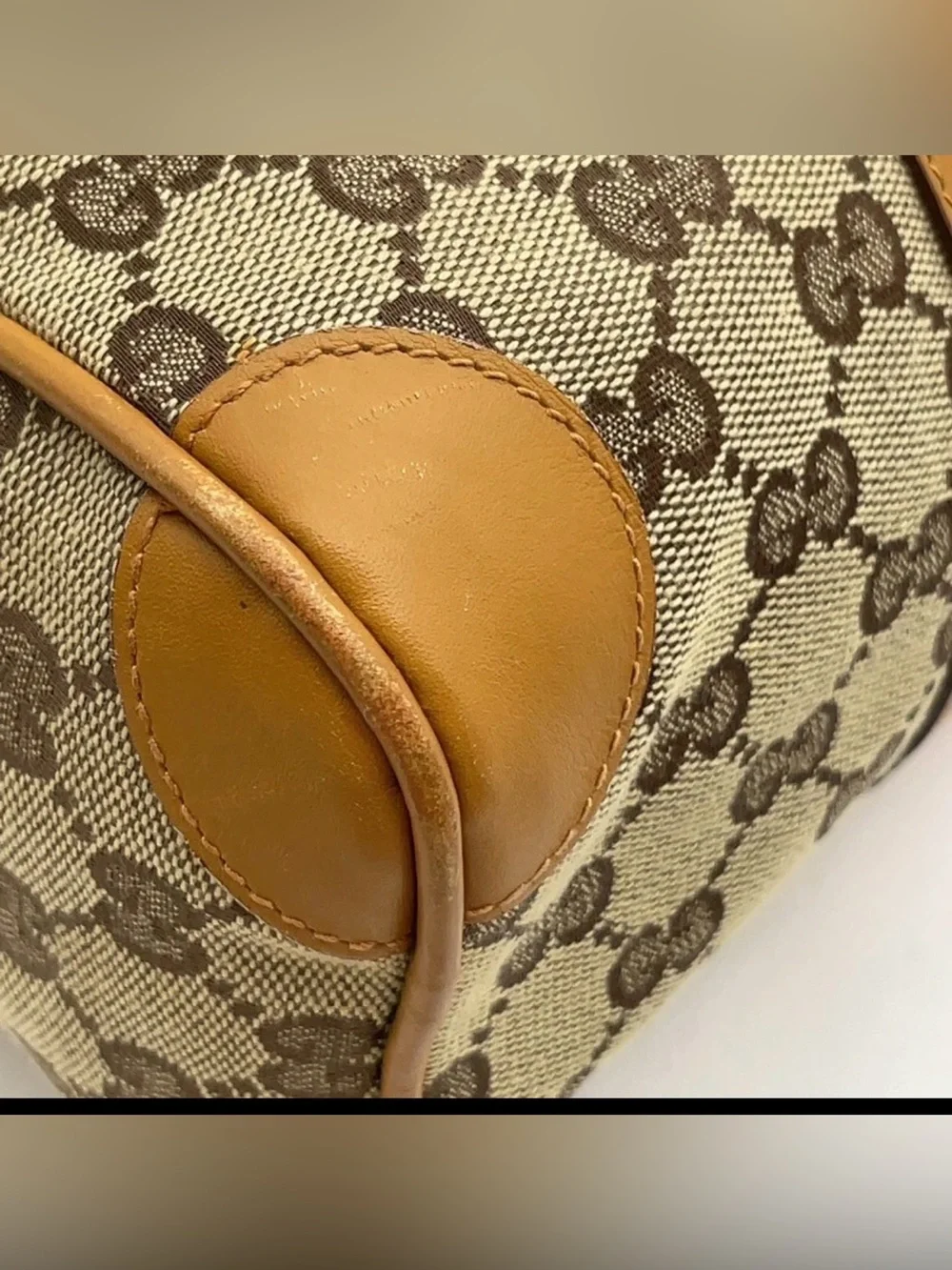Gucci Brown MINI BOSTON BAG Monogram Satchel Sherry line Stripe perfect size!